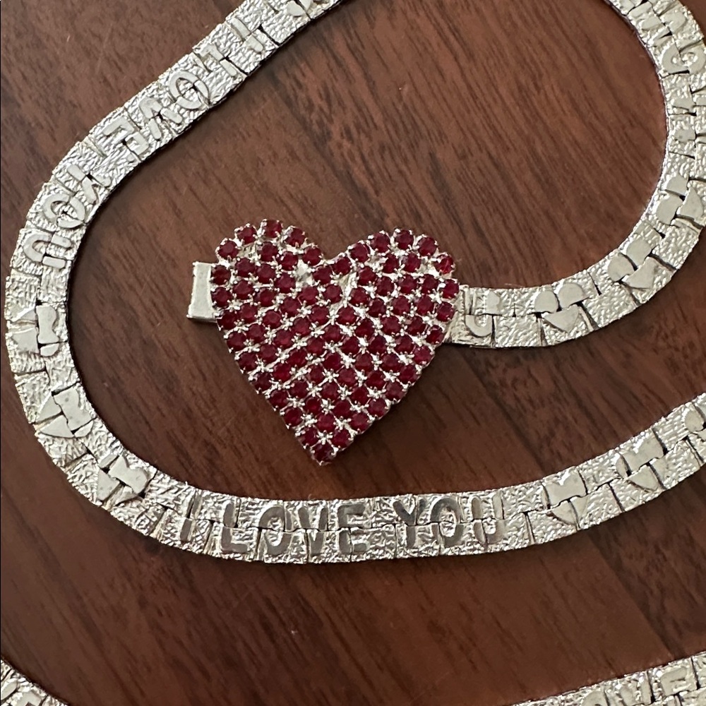Noir Red Heart Rhinestone 35” Belt